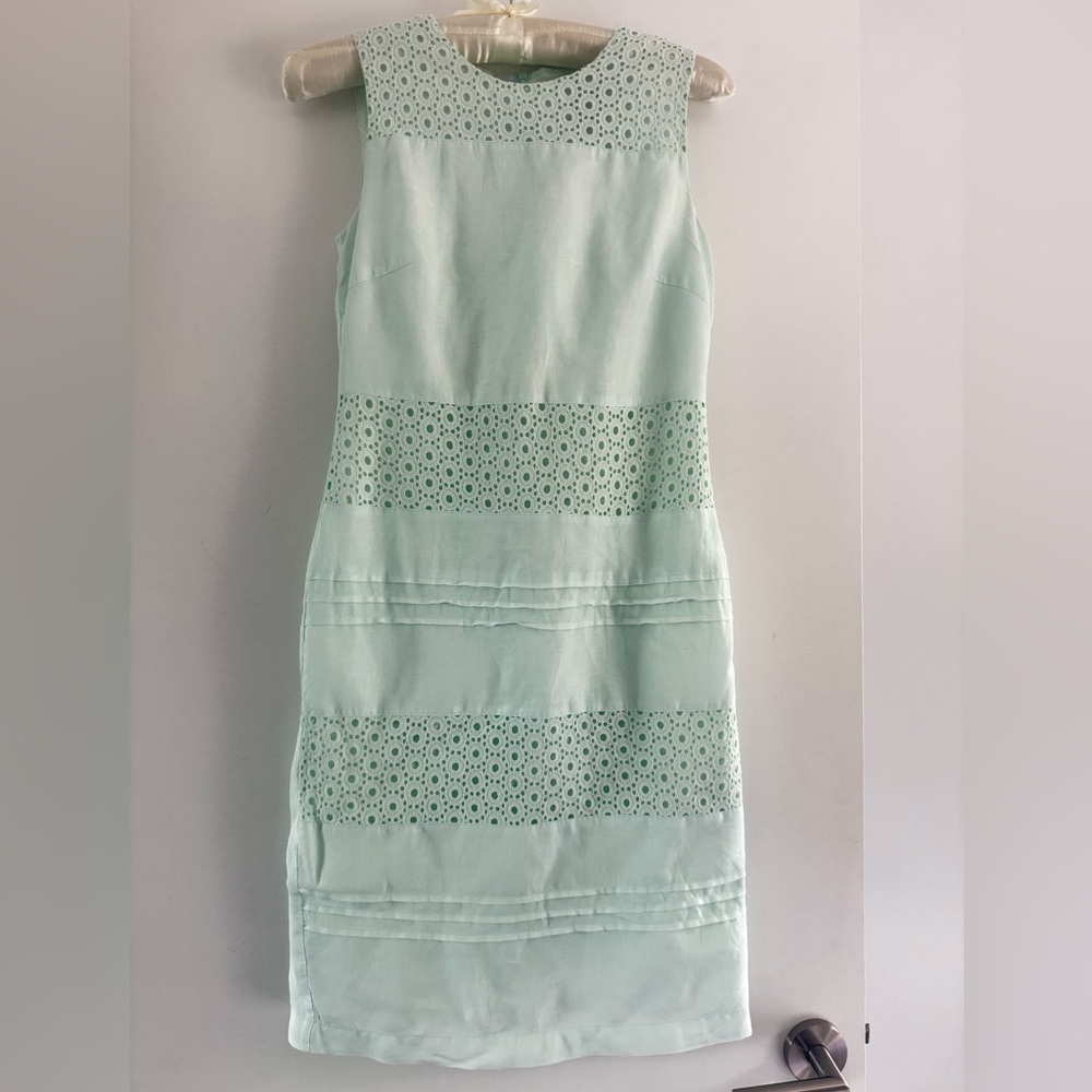 Sleeveless Mint Eyelet Linen Dress